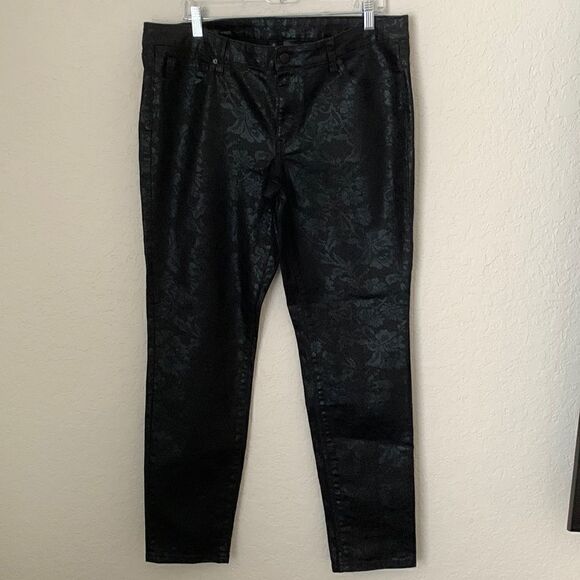 Bisou Bisou Black Metallic Snakeskin Floral Pants Women’s Size 16 - Picture 2 of 11